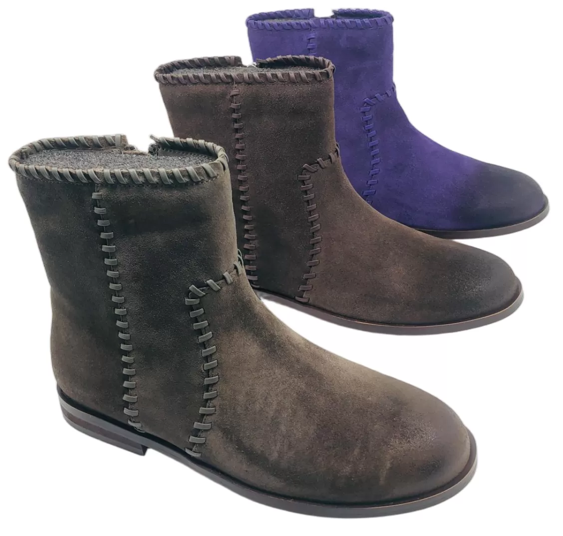 Hand-Stitched Suede Flat Ankle