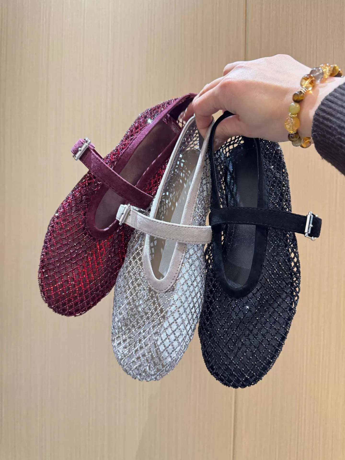 Women Rhinestone Mesh Mary Jan