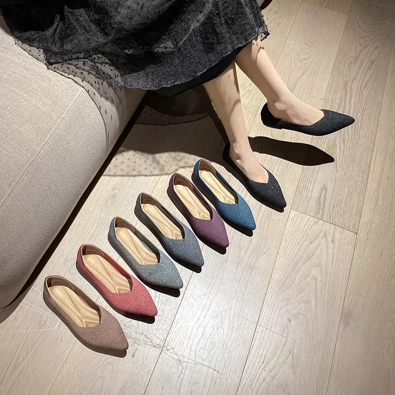 Glitter Pointed Toe Flat Shoes
