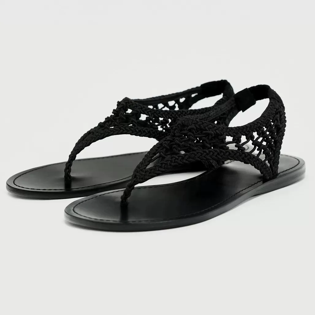 Women Hollow Woven Thong Flat 